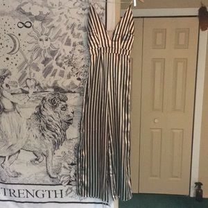 Loveown Stripe Plunge Wide Leg Jumpsuit NWT